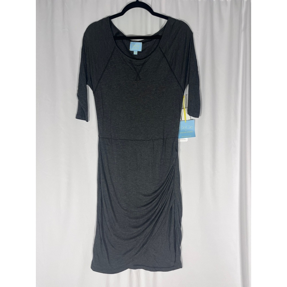 NWT CeCe Cynthia Steffe Charcoal Gray Ruched Bodycon Midi Dress Large - Picture 2 of 8